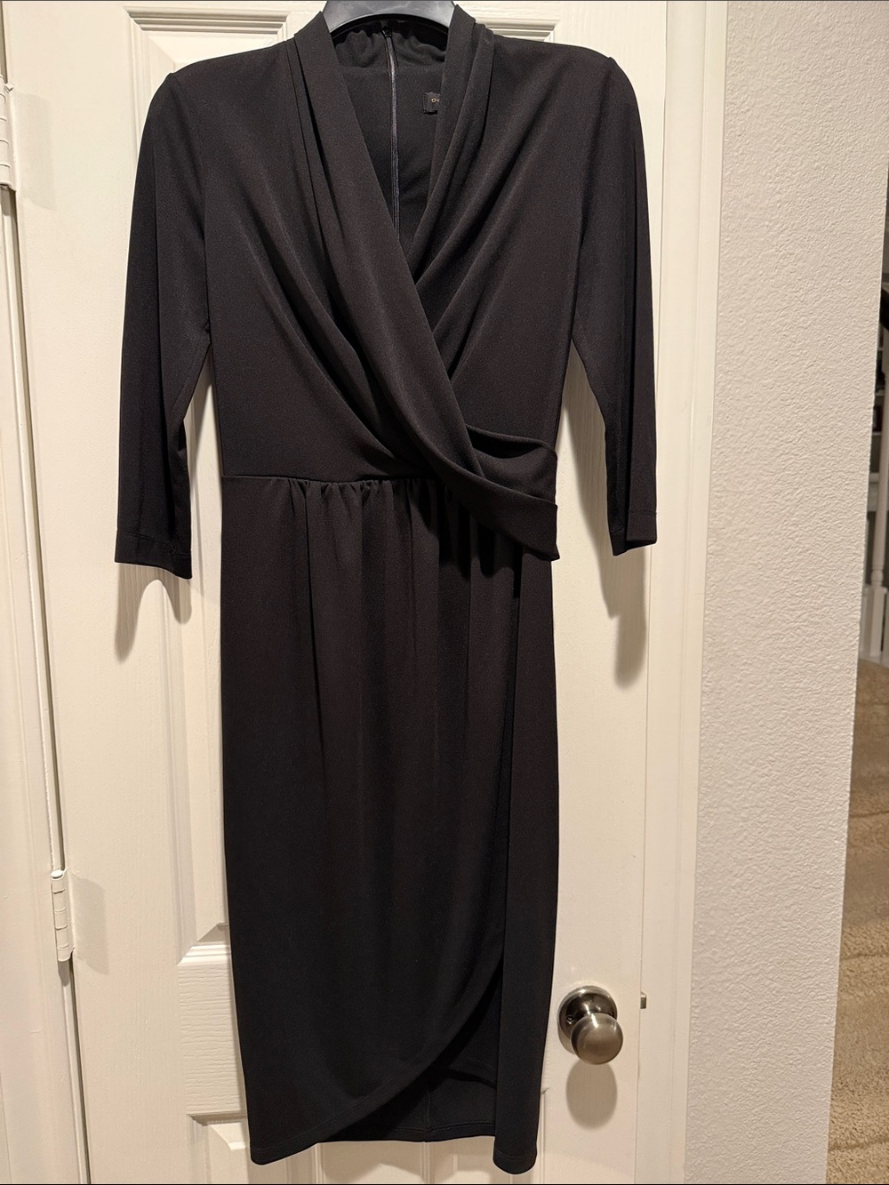 Donna Karan Black Draped Wrap-Front Midi Dress